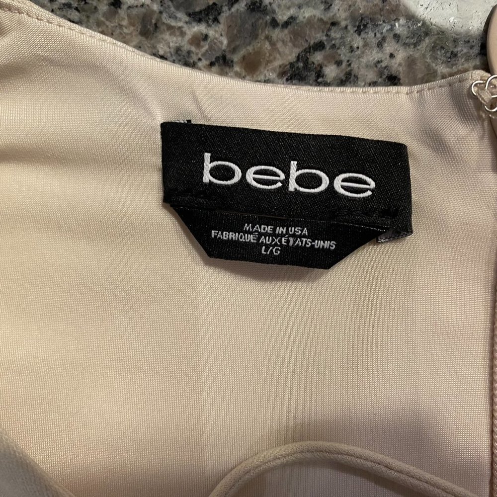 Bebe Light Tan Neckline Lace Up Dress Size Large - Picture 7 of 9